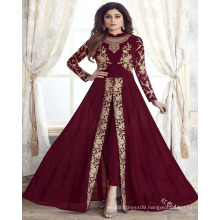 Newest india style embroidered women evening dress factory supply full sleeve chiffon ball gown